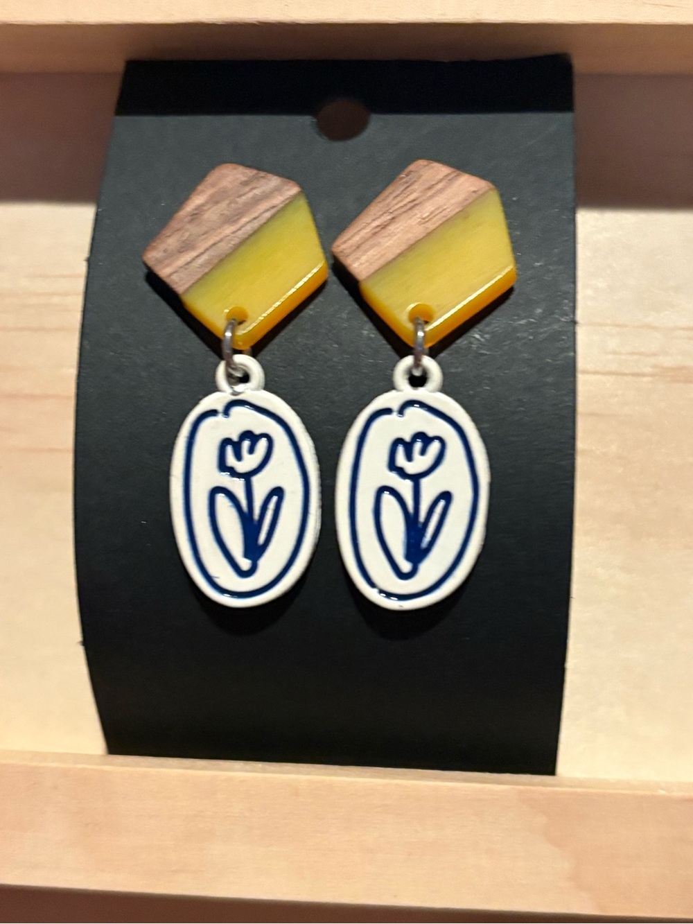 Yellow and Blue Floral Drop Earrings — Women Jewelry